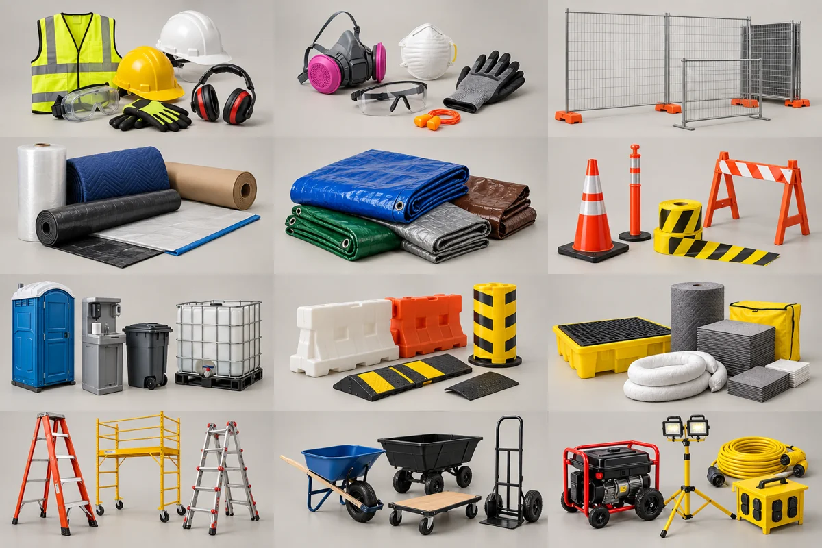 Illustrative assortment of site & safety supplies products in multiple sizes and configurations